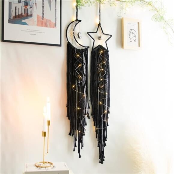 Star Moon Macrame Wall Pediments, Star Moon Dream Catcher, Boho Decor - Picture 2 of 14